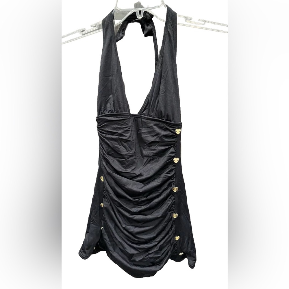$164 NWT JUICY COUTURE Halter  Swimdress Black Sz S One Piece Swimsuit